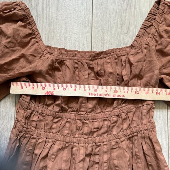J. Crew Puff Sleeve Cotton Textured Peasant Top Womens SZ Small Festival Brown - Picture 8 of 8